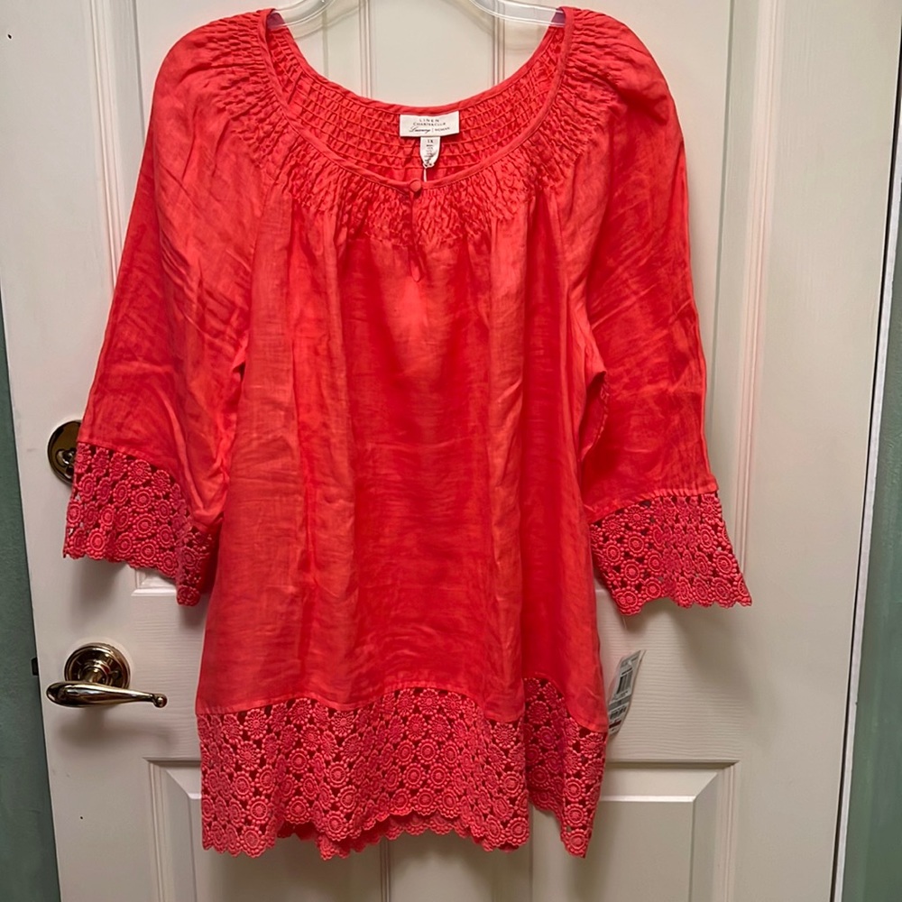 Charter club Luxury spice island Orange linen top blouse 1X NWT